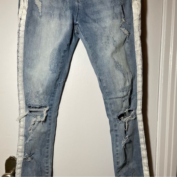 KOLLAR Distressed Stripe Denim Skinny Jean size 28 - Picture 6 of 11